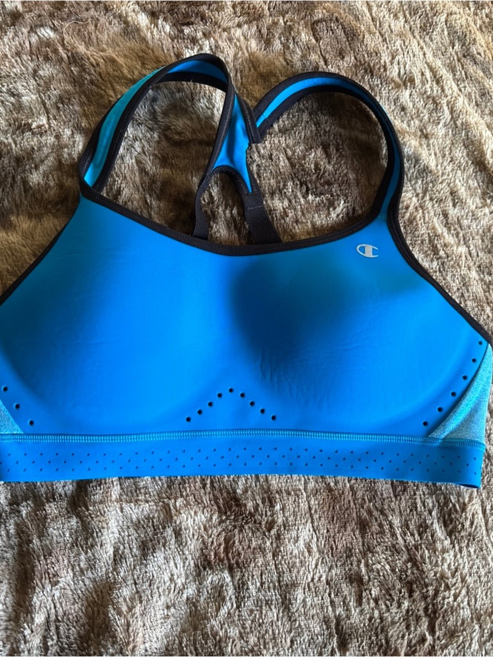 Champion Blue Racerback Supportive Sports Bra with Perforated Band